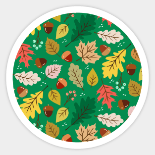 Fall leaves and acorns on green Sticker